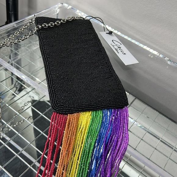 Sam Edelman Circus Crossbody Beaded with Rainbow Beaded Bag with Tassels - New - Picture 3 of 7